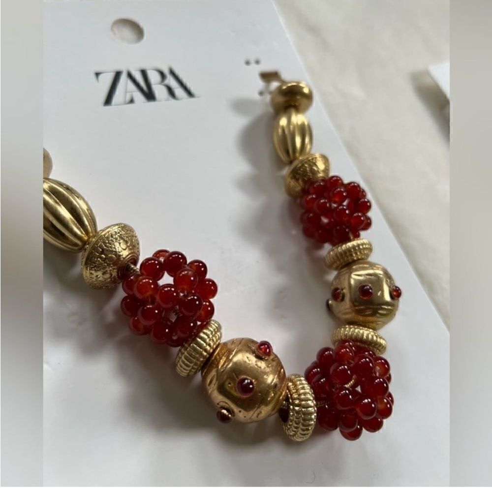 Zara Statement Red & Gold Beaded Necklace - Picture 4 of 12